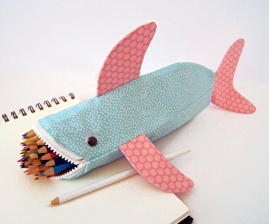 Caixa de lápis Shark - Fun Zipper Pouch - Idéia original do presente dos miúdos: Praia da mordida do tubarão Bubbles