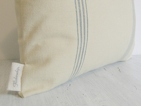 French Grain Sack Look 12 x 16 Pillow Cover Beige and Blue