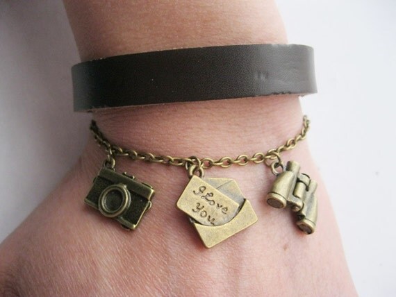 Bracelet-antique bronze love letter bracelet,camera bracelet,telescope bracelet