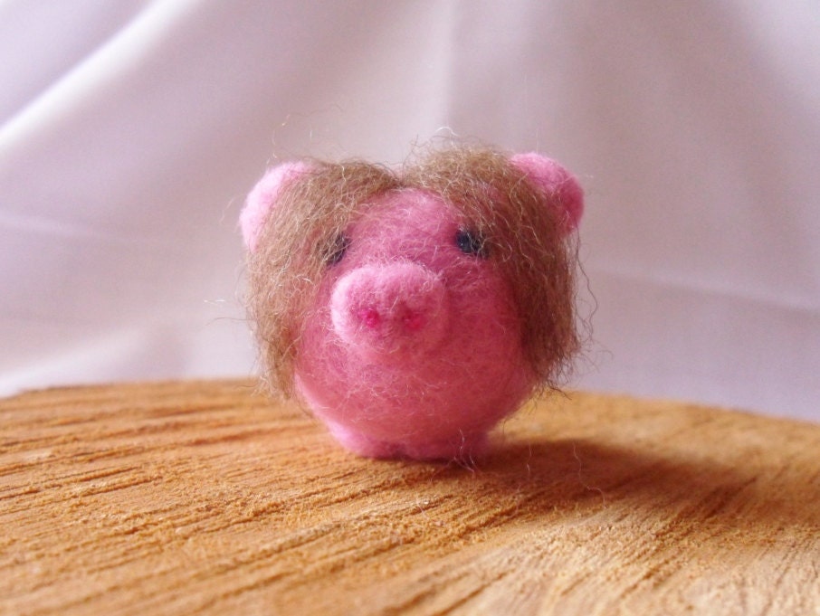 Needle Felted Pig -  miniature Nerd pig figure - 100% merino wool - Pig With Attitude