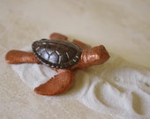 Beach Decor Cast Iron Baby Sea Turtle - Bronze and Brown