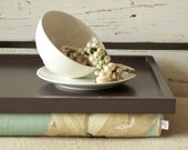 Laptop Lap Desk or Breakfast Serving Pillow Tray- Table - Brown with Sky Blue Floral- Custom Order