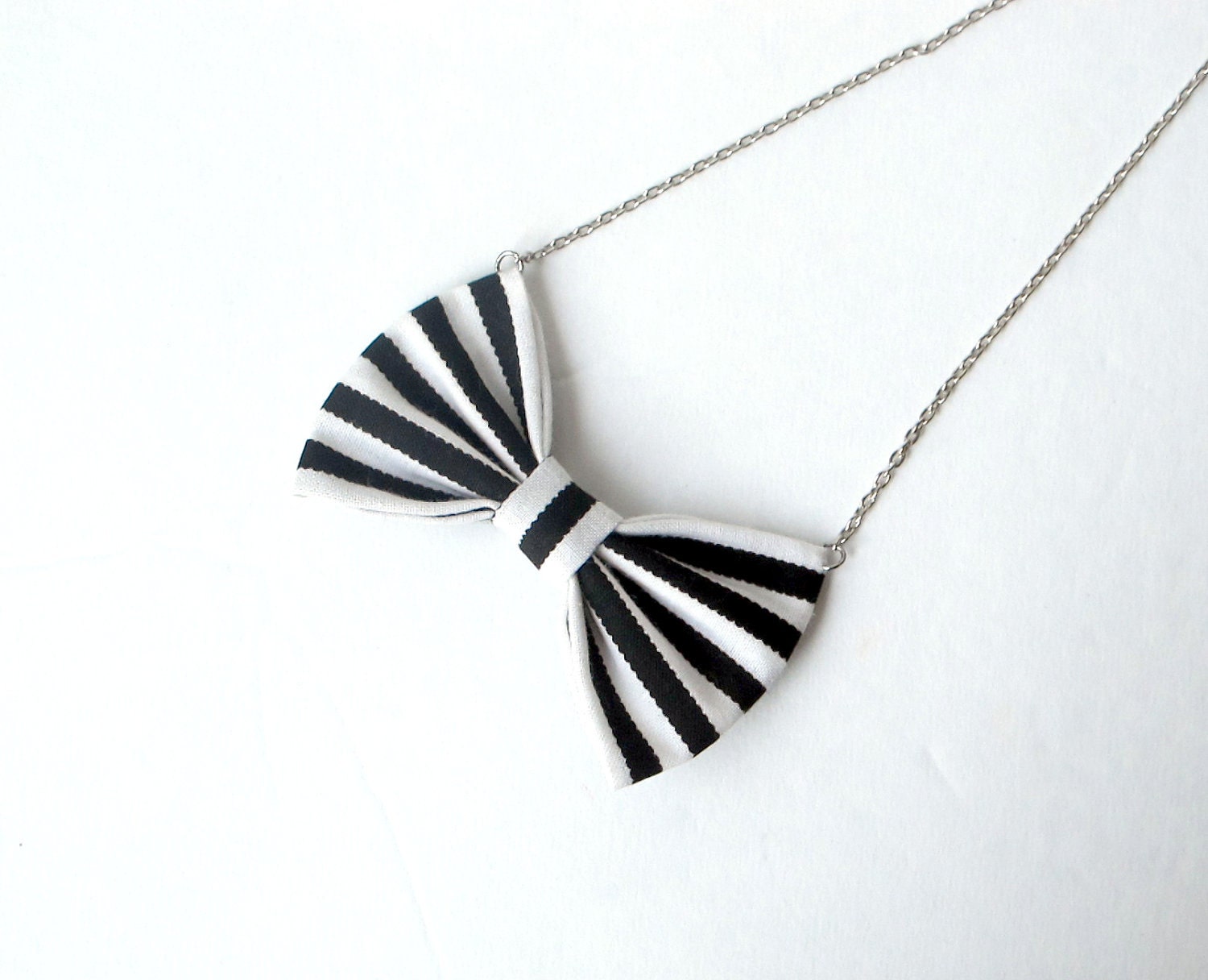 Black and White Stripes - Bow Tie Necklace