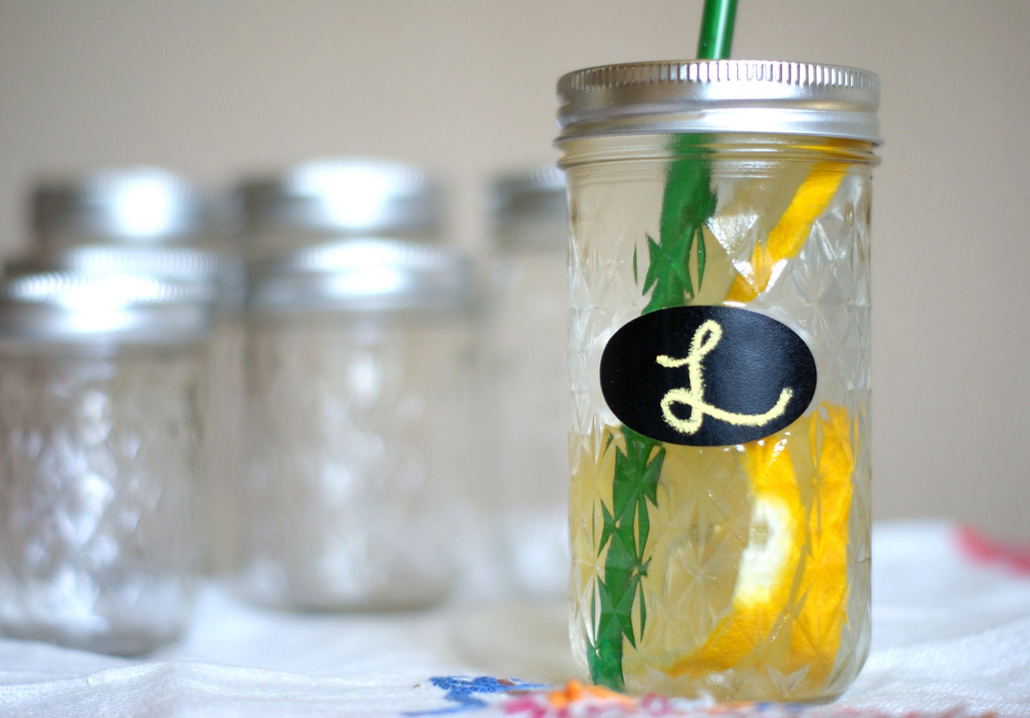 Quilted Tumbler with Chalkboard Label - On The Go Cup - Mason Jar with Straw