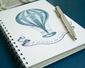 Travel Journal, Vintage Hot Air Balloon, Wire Bound Handmade Notebook - 5.625" X 8.625"