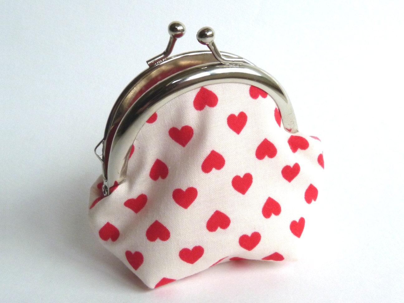 Red and White Love Heart Coin purse - iPod Earbud Case